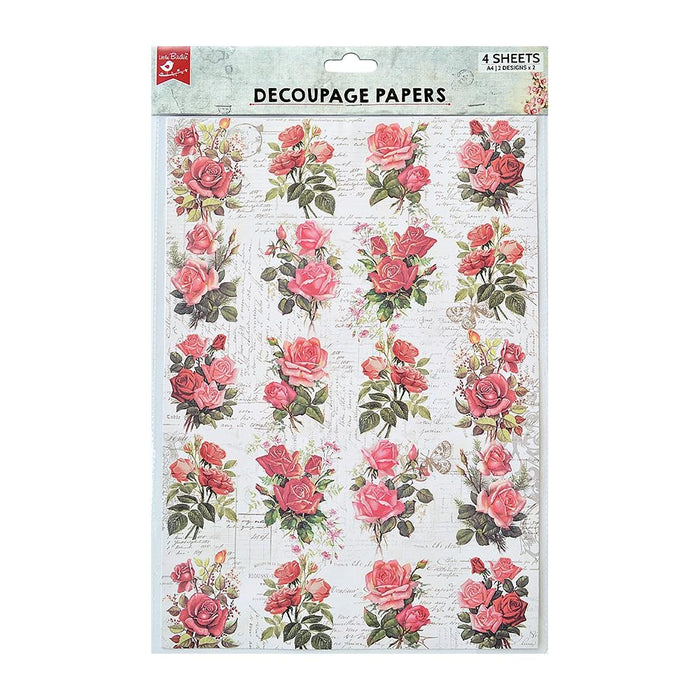 Decoupage Paper A4 4/Pkg Rose Passion