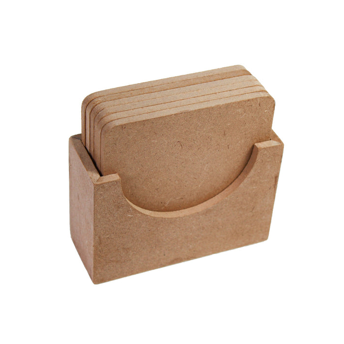 MDF 4" Square Wood Coaster Set with Stand
