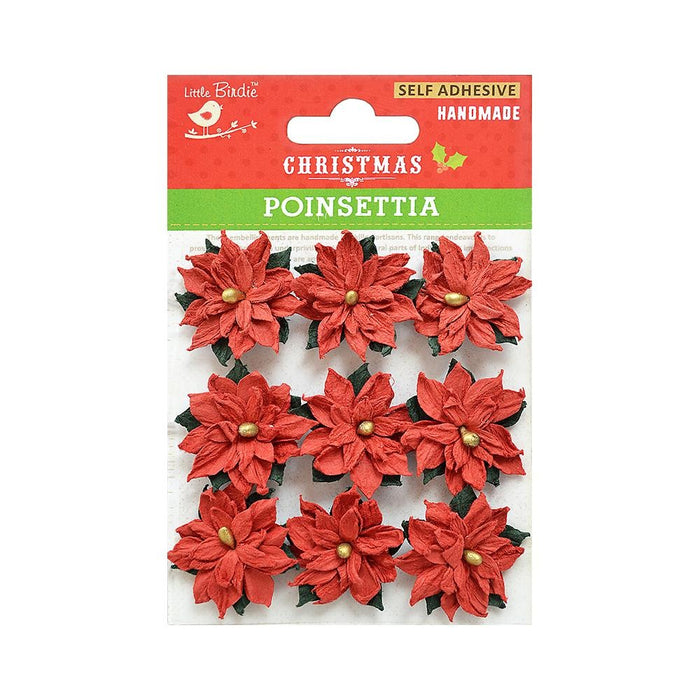 Paper Flower Christmas Poinsettia 9/Pkg-Red