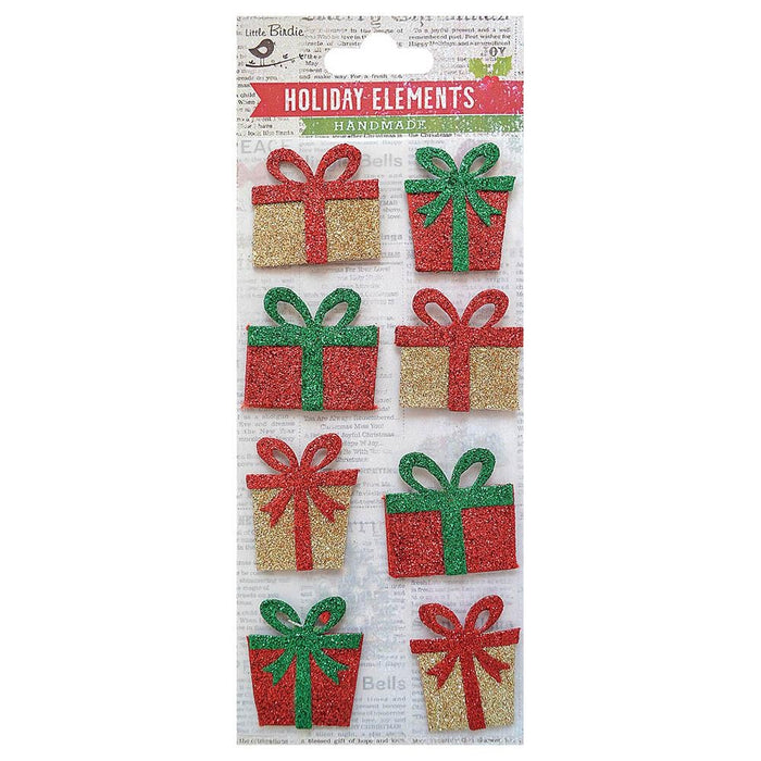 Christmas 3D Embellishment 8/Pkg-Mini Glitter Presents