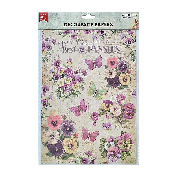 Decoupage Paper A4 4/Pkg Pretty Pansies & Pancy Garden