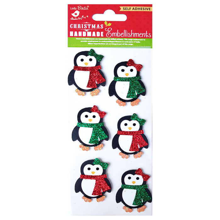 Christmas Glitter Embellishment 6/Pkg Sparkle Penguin