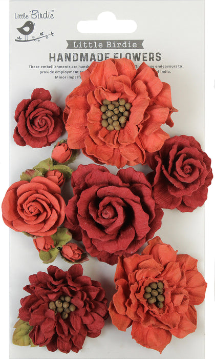 Little Birdie Lolita Paper Flowers 7/Pkg-Scarlet Blend