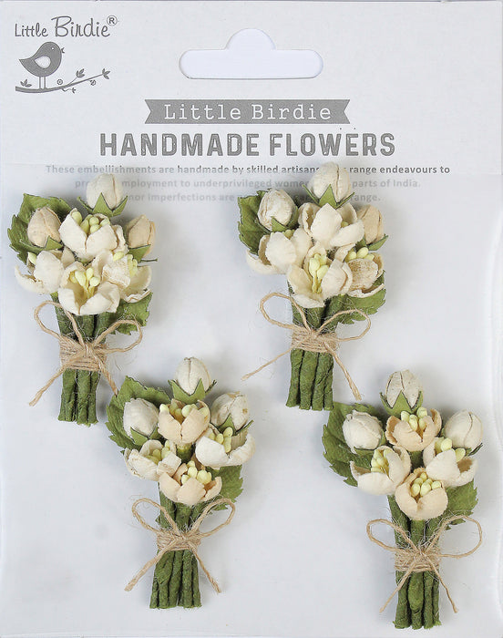 Little Birdie Jubilee Paper Flowers 4/Pkg-Ivory Pearl