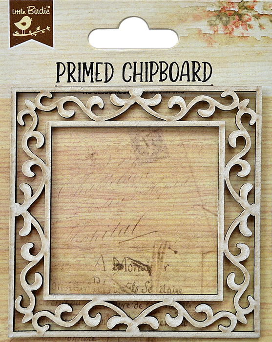 Laser Cut Primed Chipboard 1/Pkg Elegant Swirl Double Square