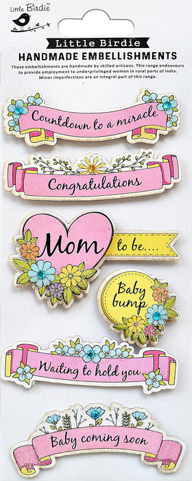 Baby Embellishment 6/Pkg Countdown To A Miracle Pink