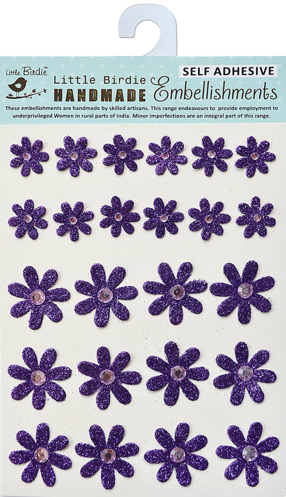 Glitter Jeweled Florets Sticker 24/Pkg Purple