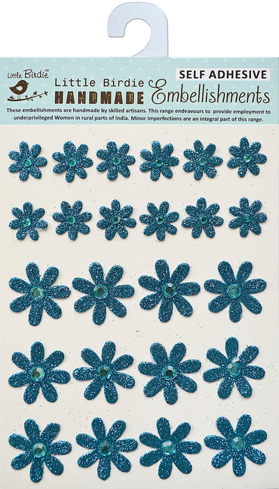 Glitter Jeweled Florets Sticker 24/Pkg Blue