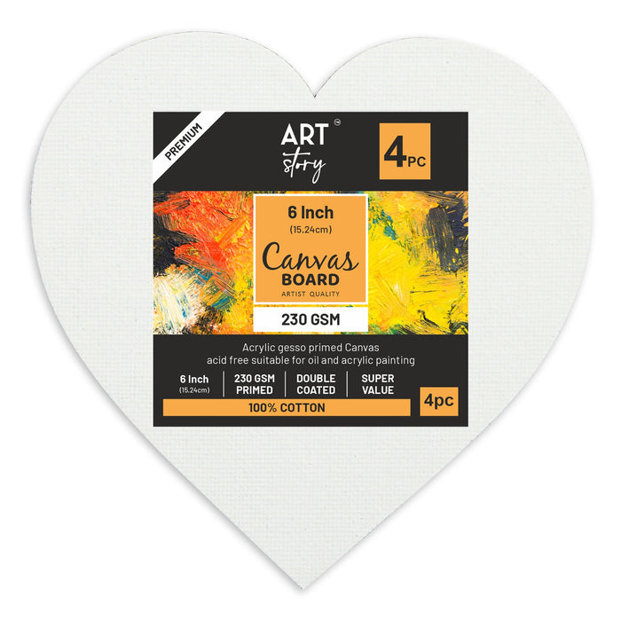 Canvas Board Heart 6" 4/Pkg