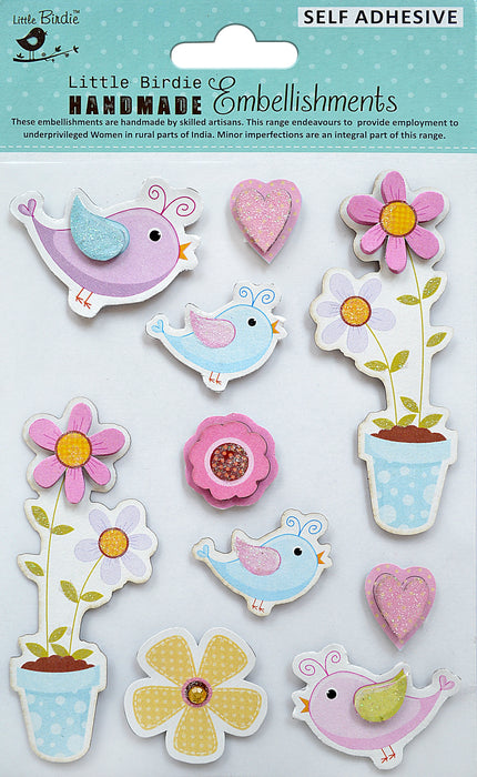 3D Embellishment 10/Pkg Birdie Garden