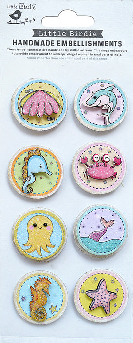 Little Birdie 3D Glitter Embellishment 8/Pkg-Sea World