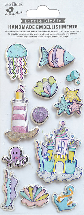 Little Birdie 3D Glitter Embellishment 12/Pkg-By The Sea