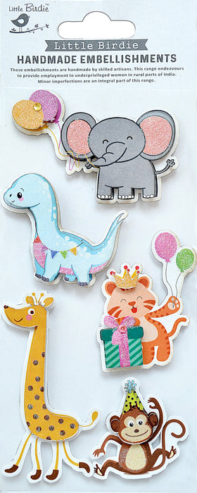 3D Glitter Embellishment 5/Pkg Animal Party