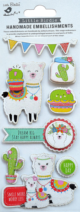 3D Glitter Embellishment 8/Pkg Happy Llama