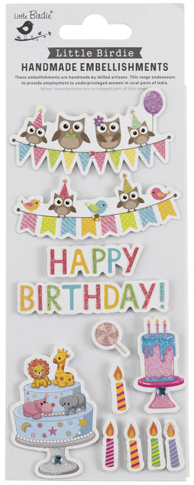 Little Birdie 3D Glitter Embellishment 12/Pkg-Birthday Celebration