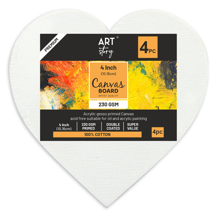 Canvas Board Heart 4" 4/Pkg