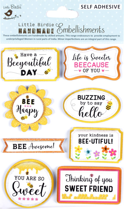Glitter Embellishments 8/Pkg Bee Happy