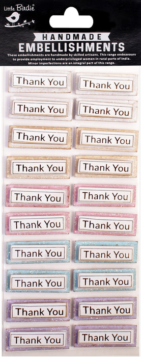 Little Birdie Sentiment Embellishment 20/Pkg-Sparkly Thank You