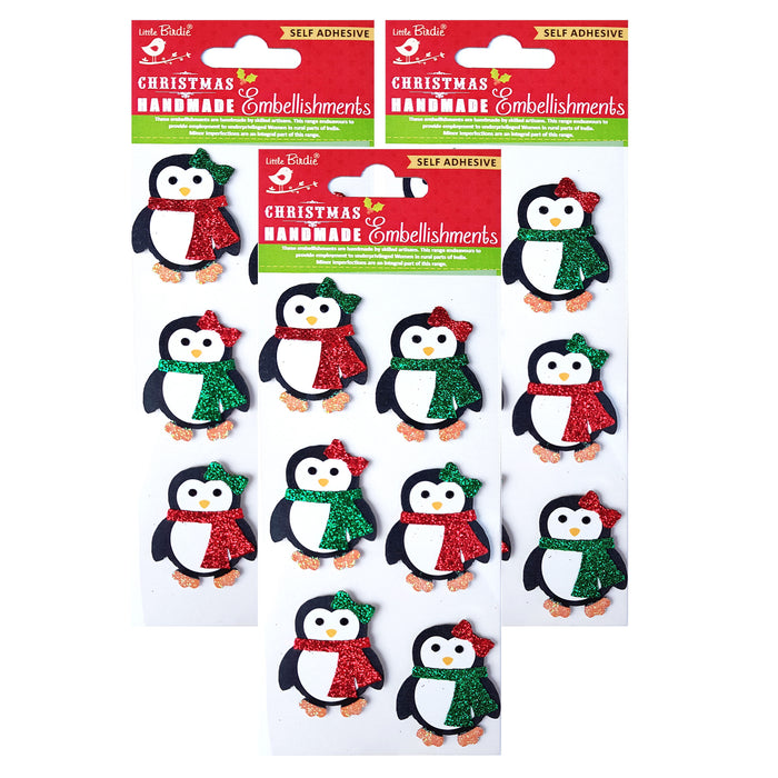 Pack of 3 - Christmas Glitter Embellishment 6/Pkg-Sparkle Penguin