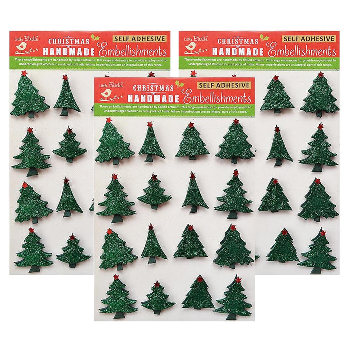 Pack of 3 - Christmas 3D Mini Glitter Trees 16/Pkg-Traditional Green