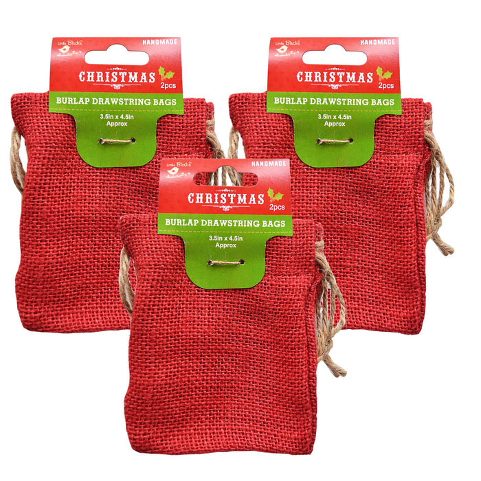 Pack of 3 - Burlap Drawstring Bag 3.5''X4.5'' 2/Pkg-Red
