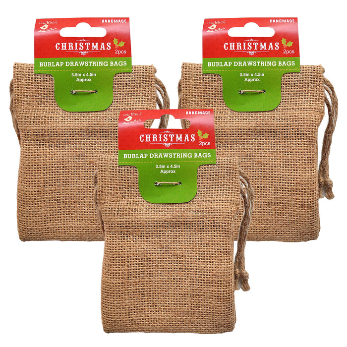 Pack of 3 - Burlap Drawstring Bag 3.5''X4.5'' 2/Pkg-Natural