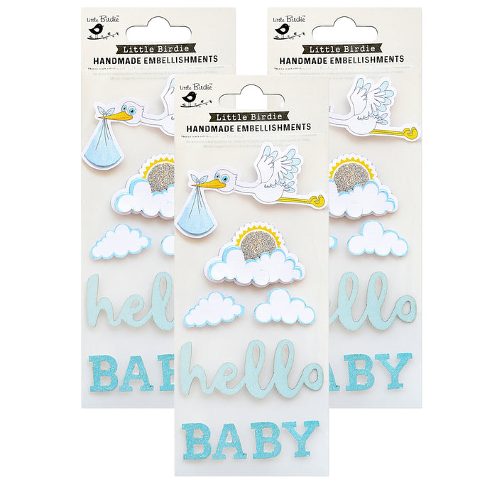 Pack of 3 - Storks Embellishment 9/Pkg-Hello Baby Blue