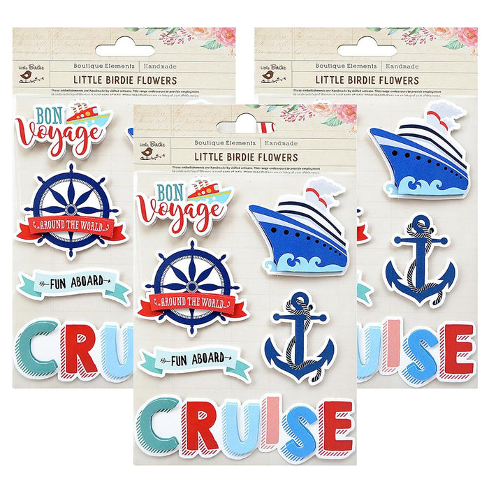 Pack of 3 - Cruise Sticker Embellishment 6/Pkg-Bon Voyage