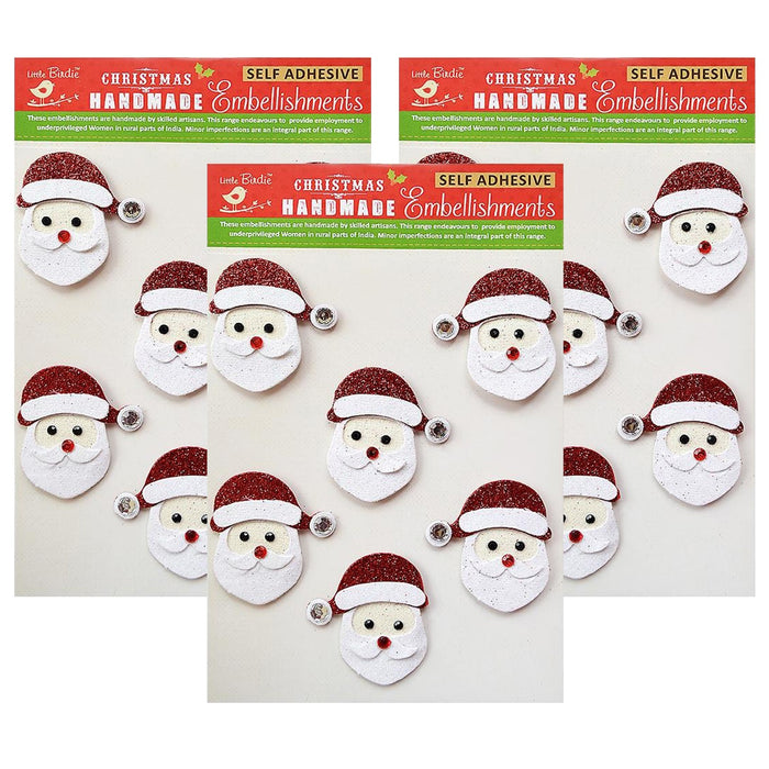 Pack of 3 - Christmas Embellishment 6/Pkg-Santa