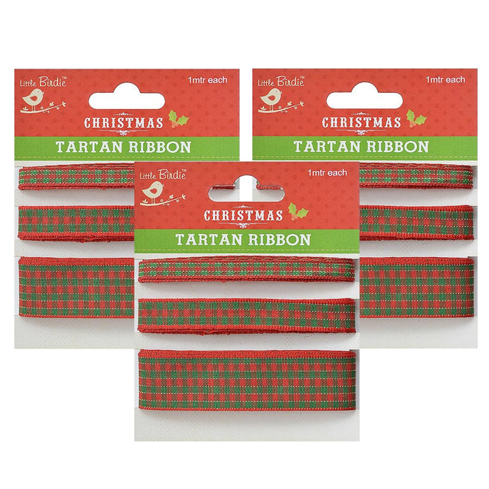 Pack of 3 - Tartan Ribbon 1m Each-Red and Green