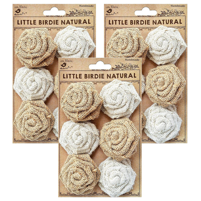 Pack of 3 - Burlap English Roses 6/Pkg-Natural & Cream