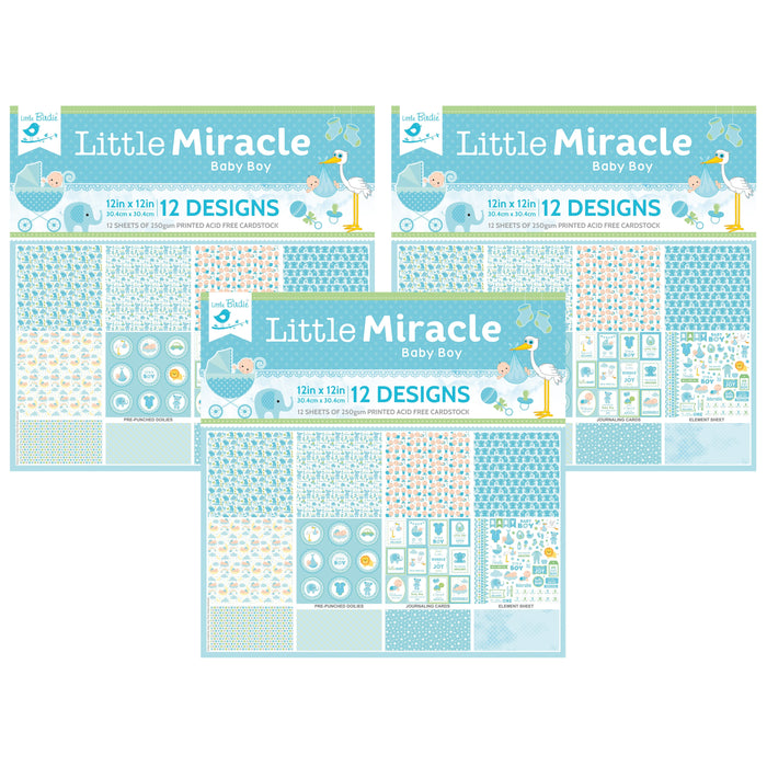 Pack of 3 - Little Miracle Cardstock Pack 12"X12" 12/Pkg-Baby Boy