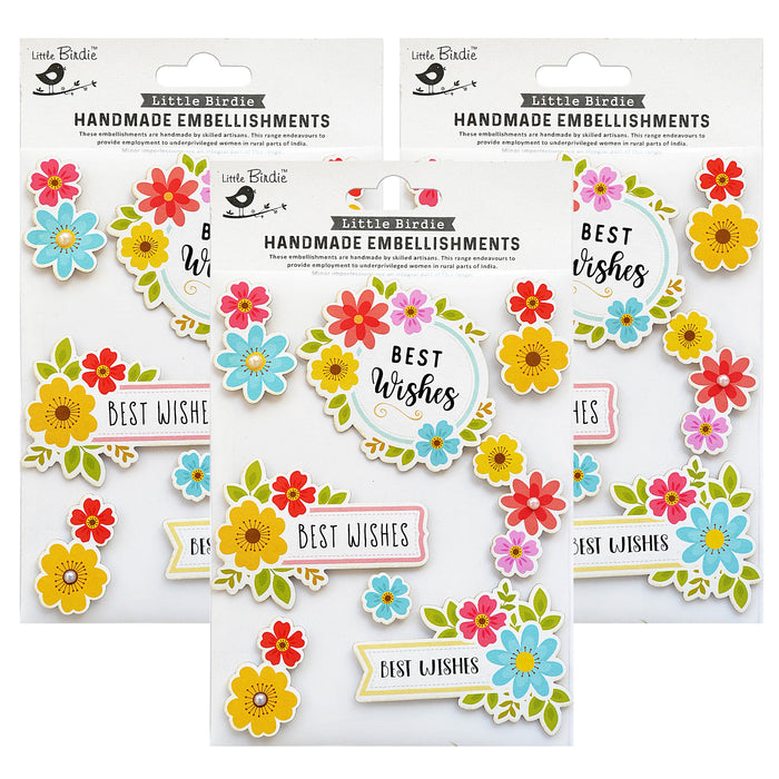 Pack of 3 - Sticker Embellishment 8/Pkg-Best Wishes Floral
