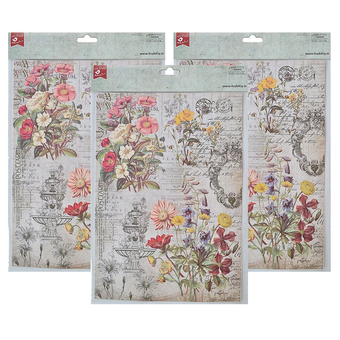 Pack of 3 - Decoupage Paper A4 4/Pkg-Wild Blossom