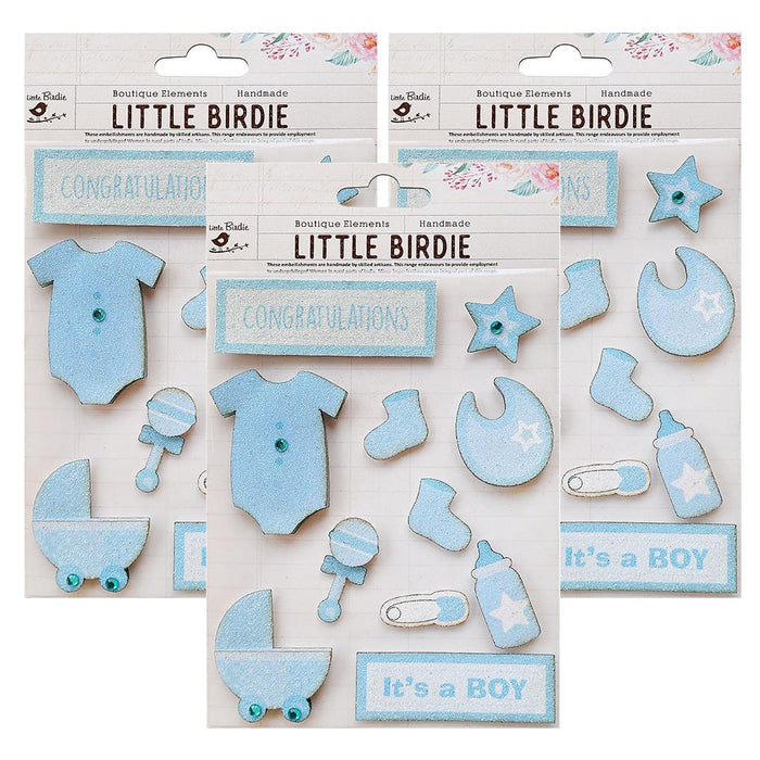 Pack of 3 - Baby Sticker Embellishment 11/Pkg-Blue