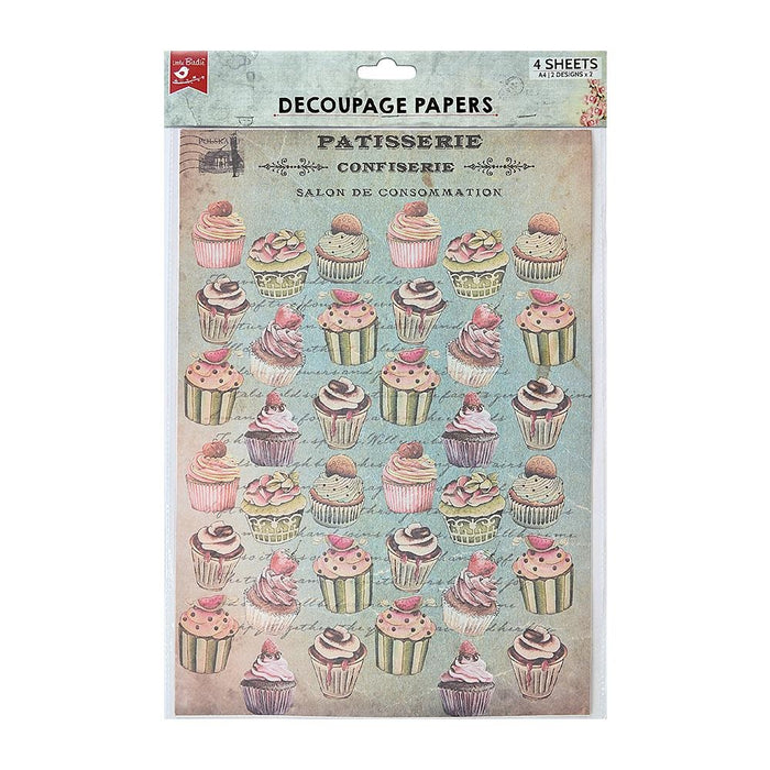 Decoupage Paper A4 4/Pkg-Cupcake Delight
