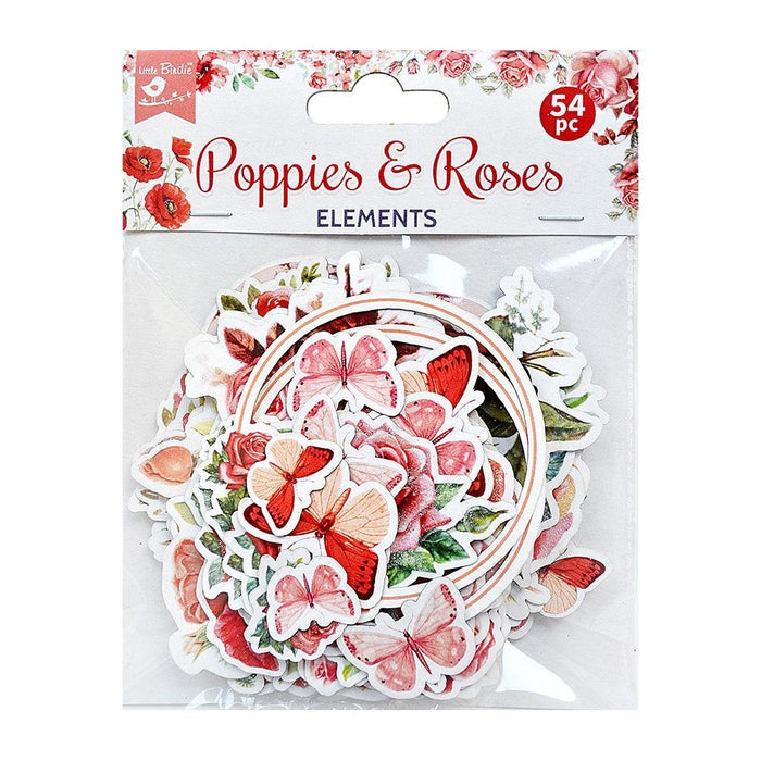 Ephemera Embellishment 52/Pkg Poppies And Roses
