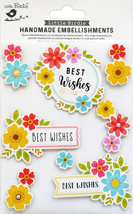 Sticker Embellishment 8/Pkg Best Wishes Floral