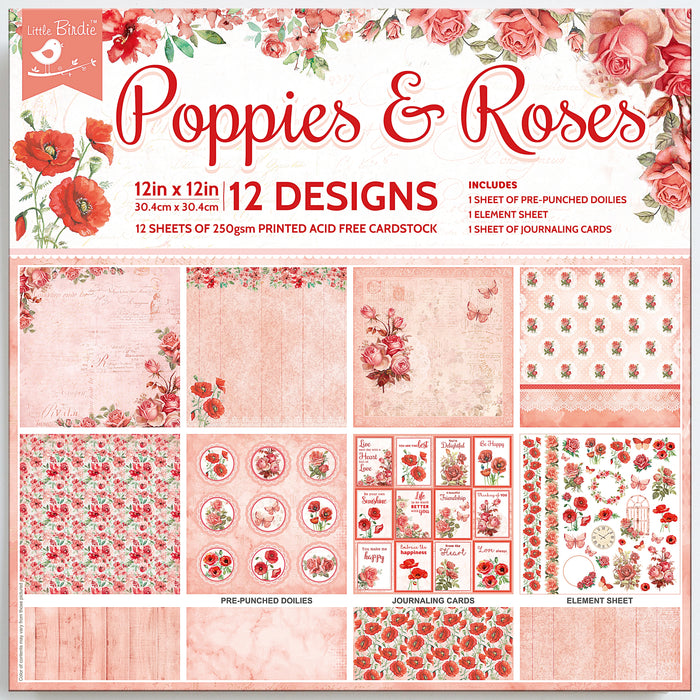 Cardstock Pack 12"X12" 12/Pkg-Poppies & Roses