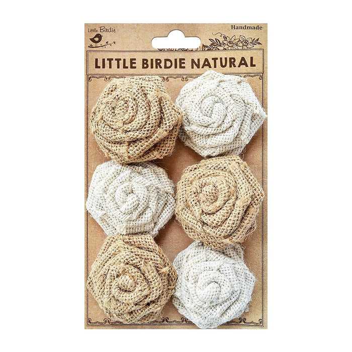 Burlap English Roses 6/Pkg Natural & Cream