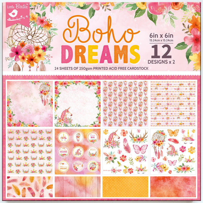 Cardstock Pack 6"X6" 24 Sheets Boho Dreams