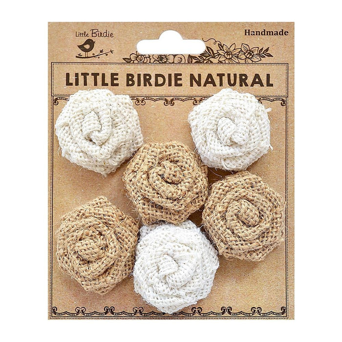 Burlap Mini Roses 6/Pkg Natural & Cream