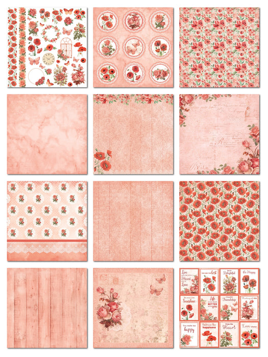 Cardstock Pack 6"X6" 24 Sheets Poppies & Roses