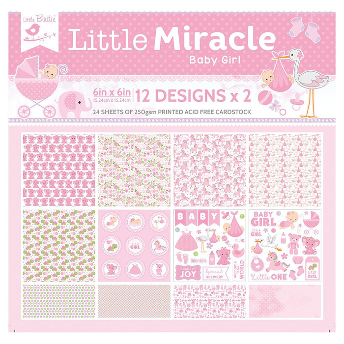 Little Miracle Cardstock Pack 6"X6" 24 Sheets Baby Girl