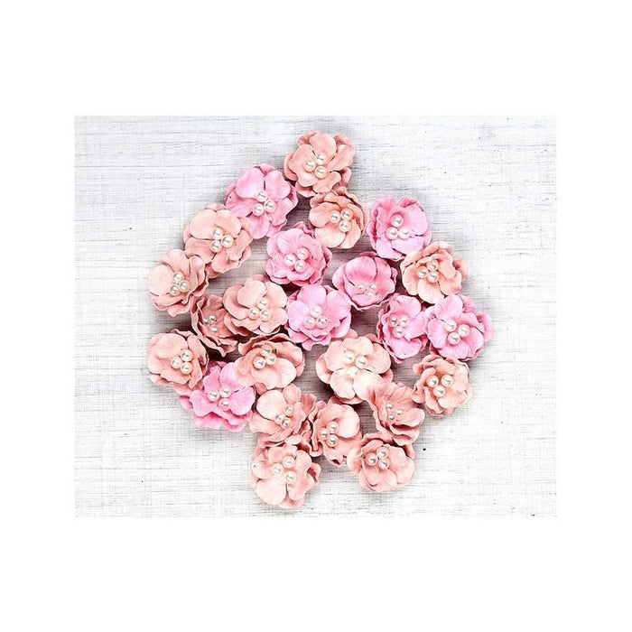 Pearl Paper Flower Embellishment 24/Pkg Blossom Pearl Pink