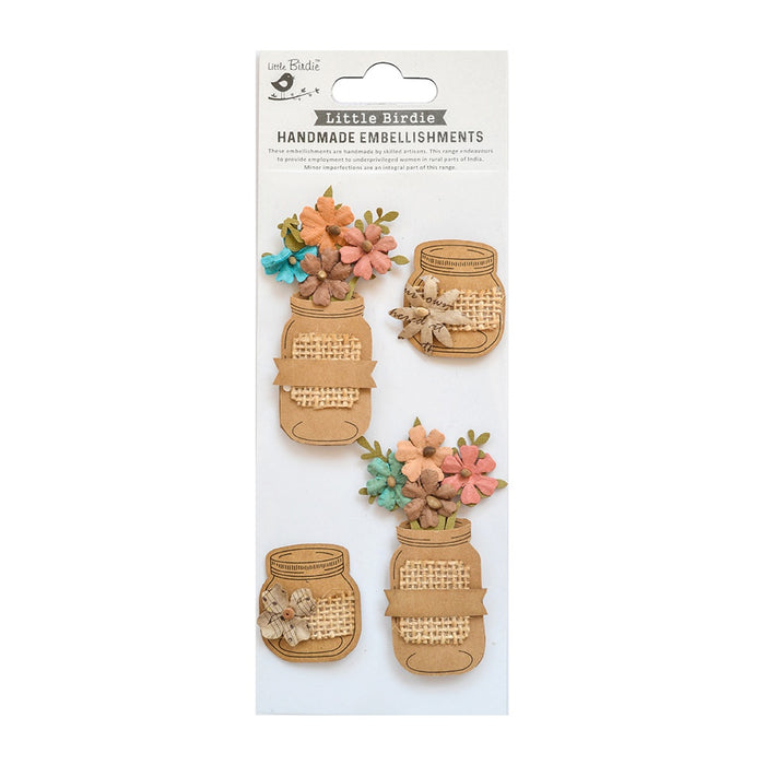 Floral Jar Embellishment 4/Pkg Shades of Brown