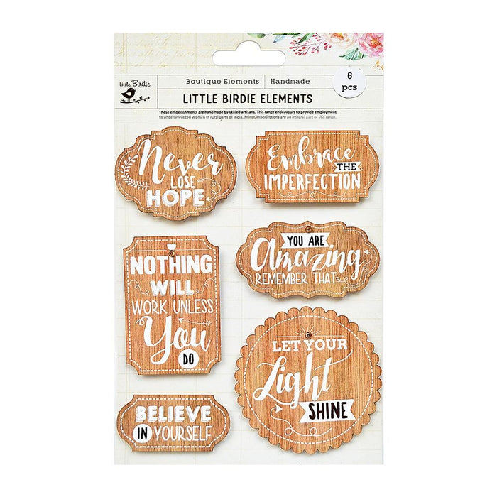 Wooden Bark Banner Embellishment 6/Pkg Believe in Yourself