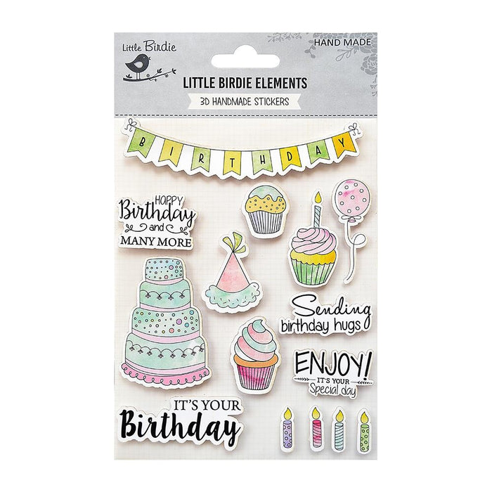Birthday Wishes, 3D Scrapbook stickers, 15/pk (Little Birdie)