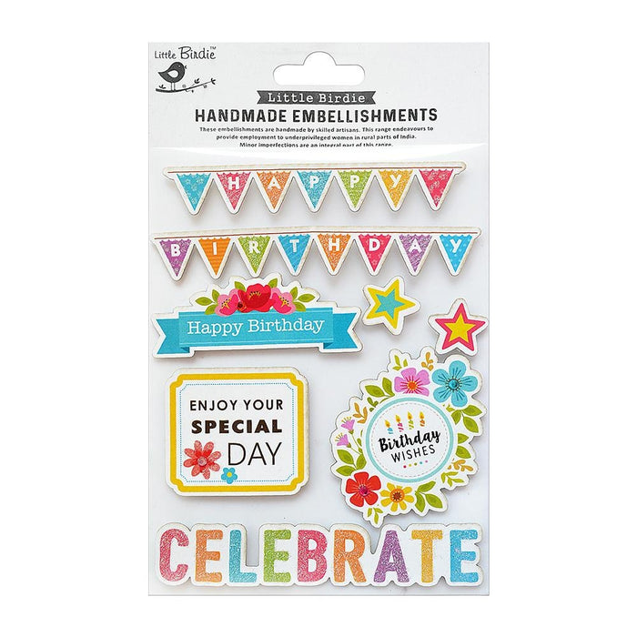 Little Birdie 3D Glitter Embellishment 4/Pkg-Birthday Party