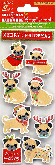 Christmas Glitter Embellishment 9/Pkg Pugs